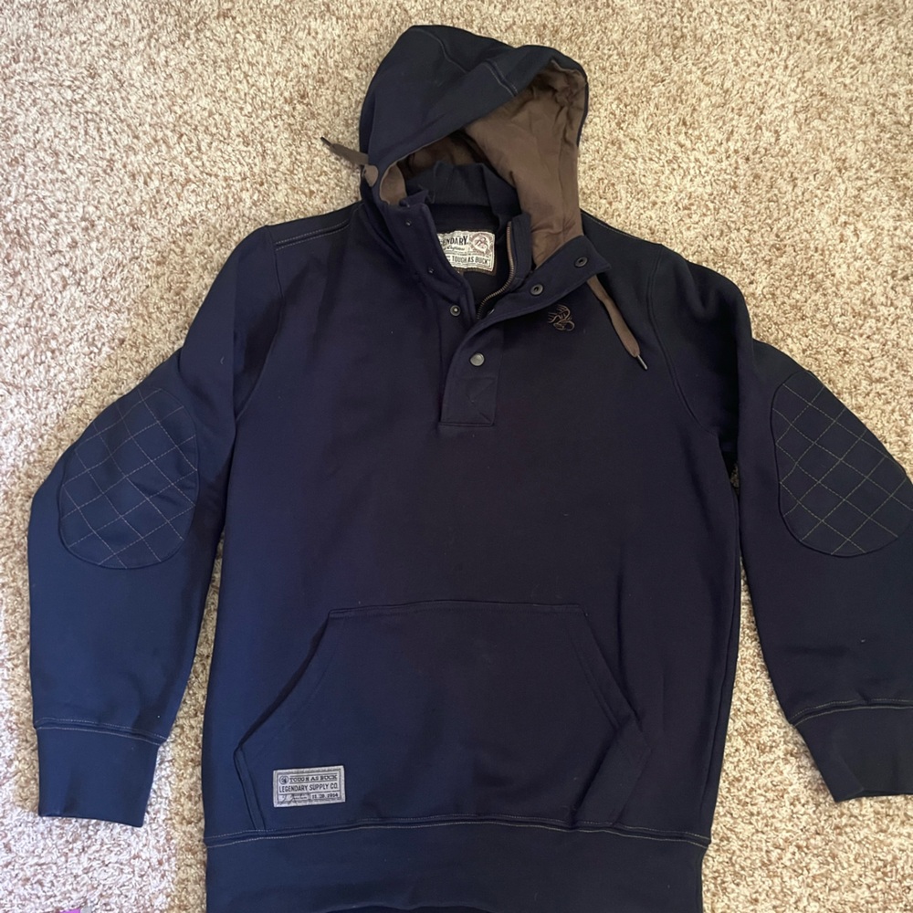 Navy Blue Hoodie with Elbow Patches